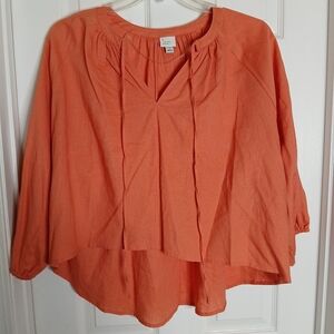 A New Day Earthy Linen Blend Women's Earthy Orange Blouse Oversized Boxy - Small